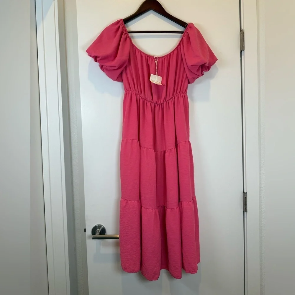 NWT See You Monday Pink Maxi Puff Sleeve Cottage Dress Farmhouse - Picture 1 of 8